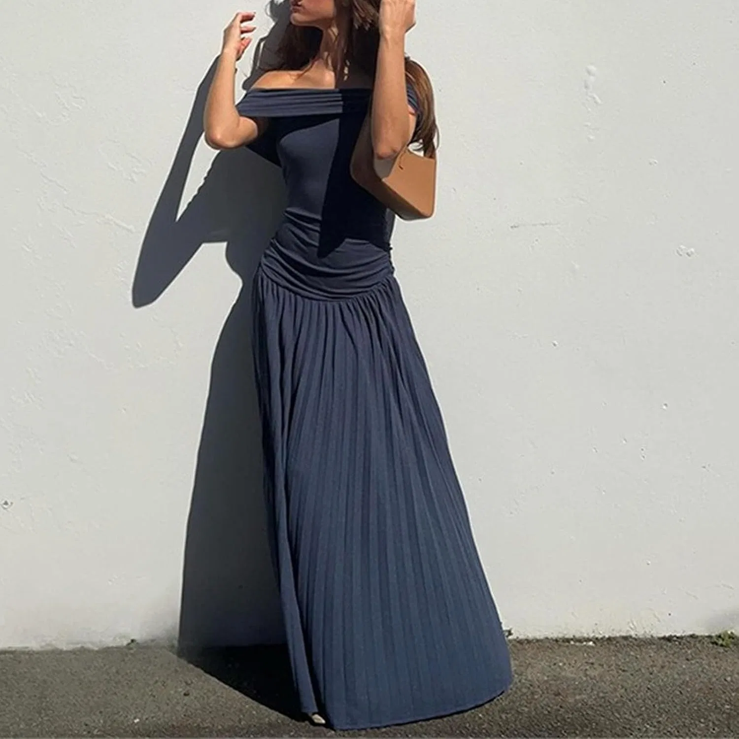 Женское пляжное макси-платье с открытыми плечами Navy Blue — фото 3