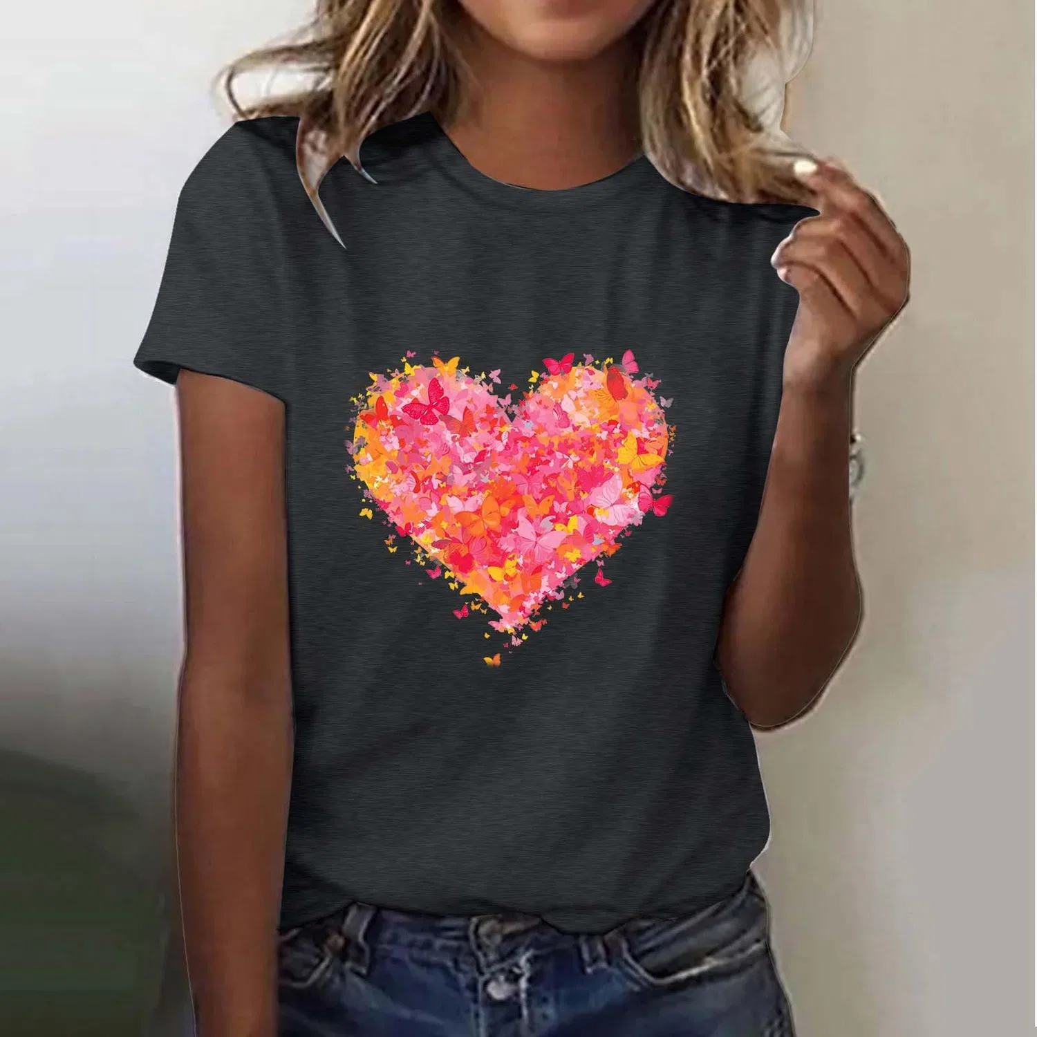 Женская блузка с принтом Girls Graphic Satin Blouses Loose Tops Plus Size Summer Sunflower Women's Basic Cotton Top, 4-dark Grey — фото 2