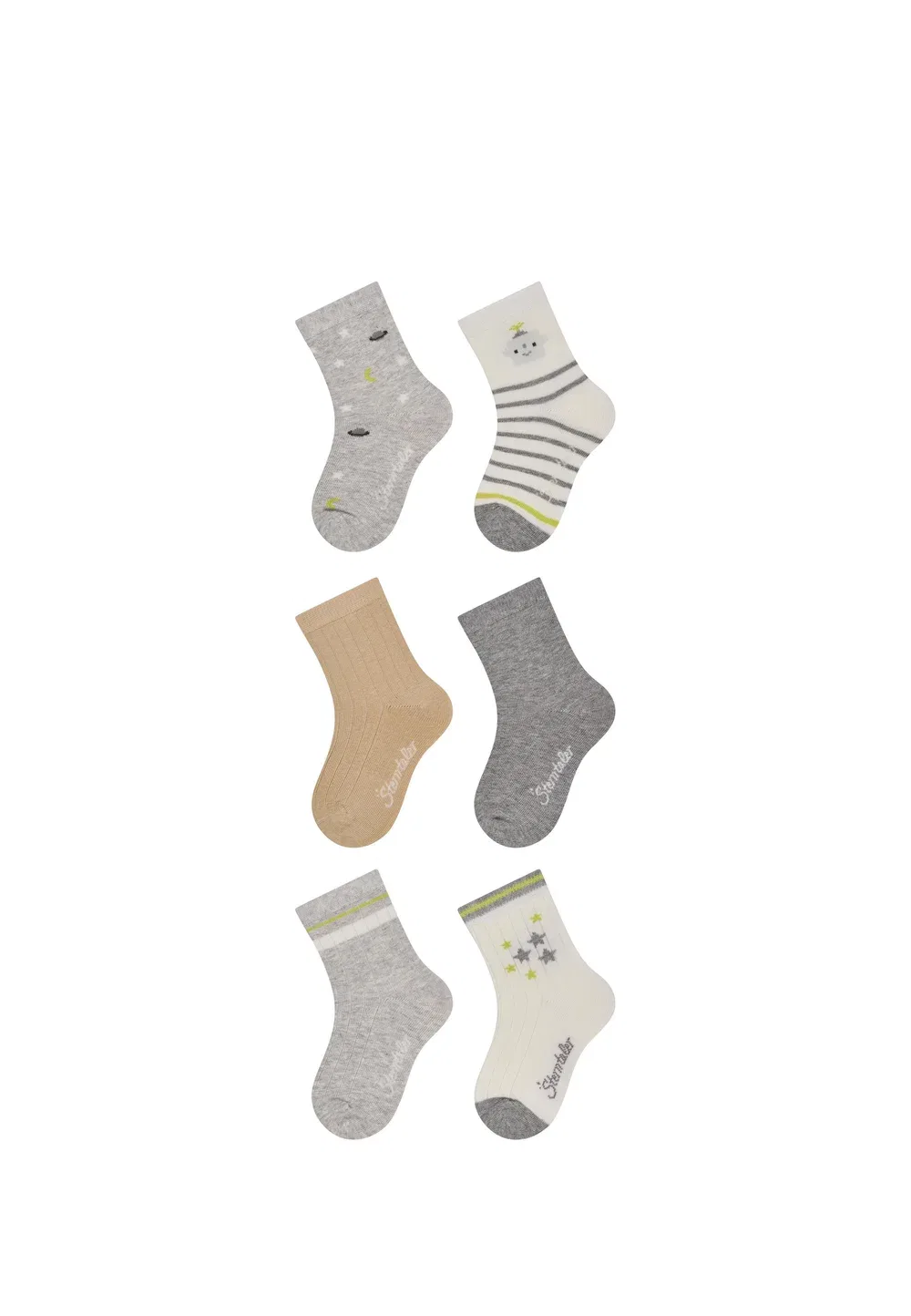 Socken 6er Pack Planeten, Roboter, rippe, uni, rippe und sterne унисекс - носки Sterntaler, Silber Melange