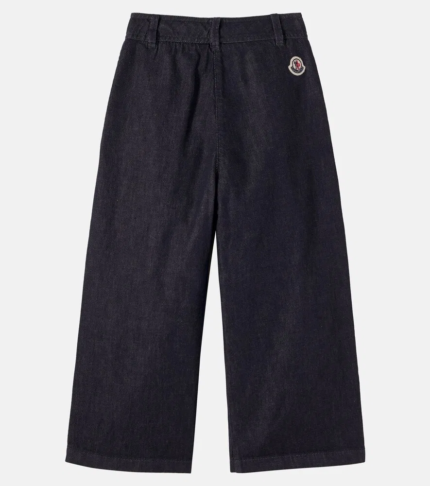 Плиссированные джинсы с широкими штанинами Moncler Enfant, синий — фото 3