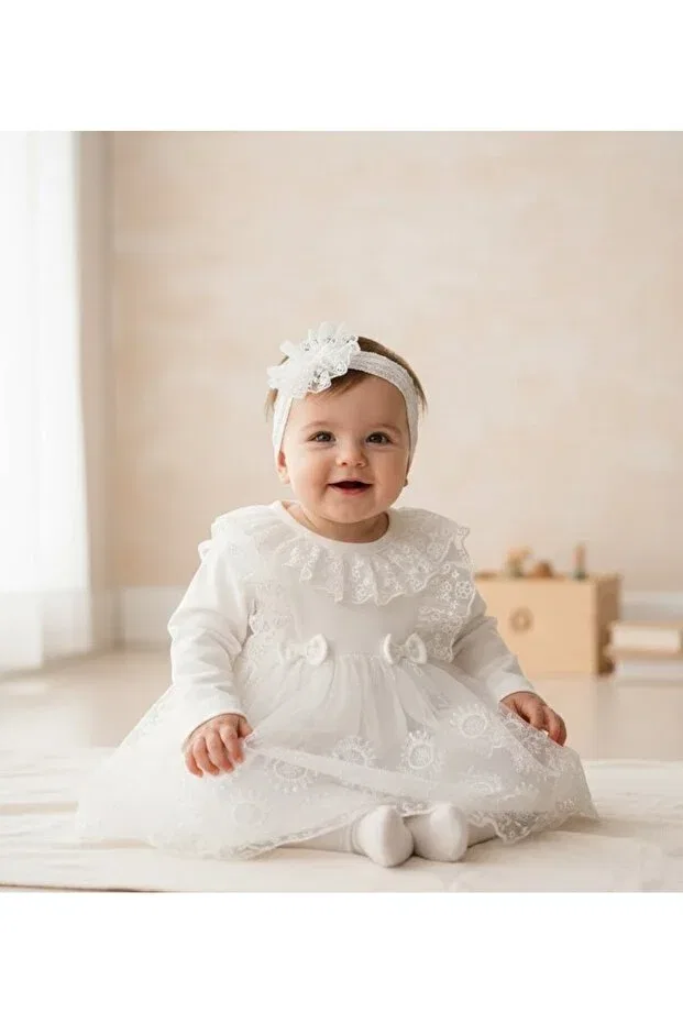 Детское платье для девочек кружевное Miniborn, White