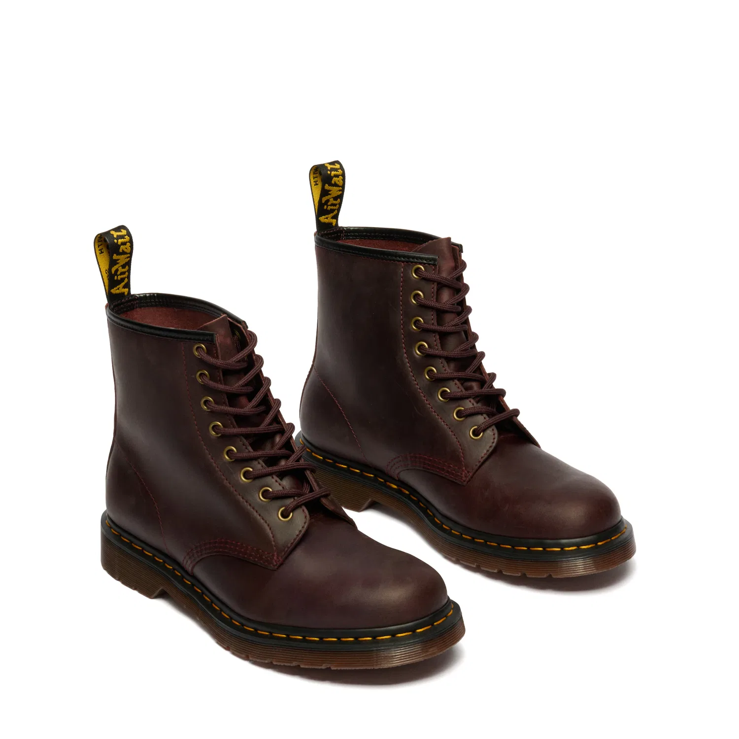 Детские ботинки Dr. Martens шнурованные, с желтой рамкой, Dark Red — фото 3