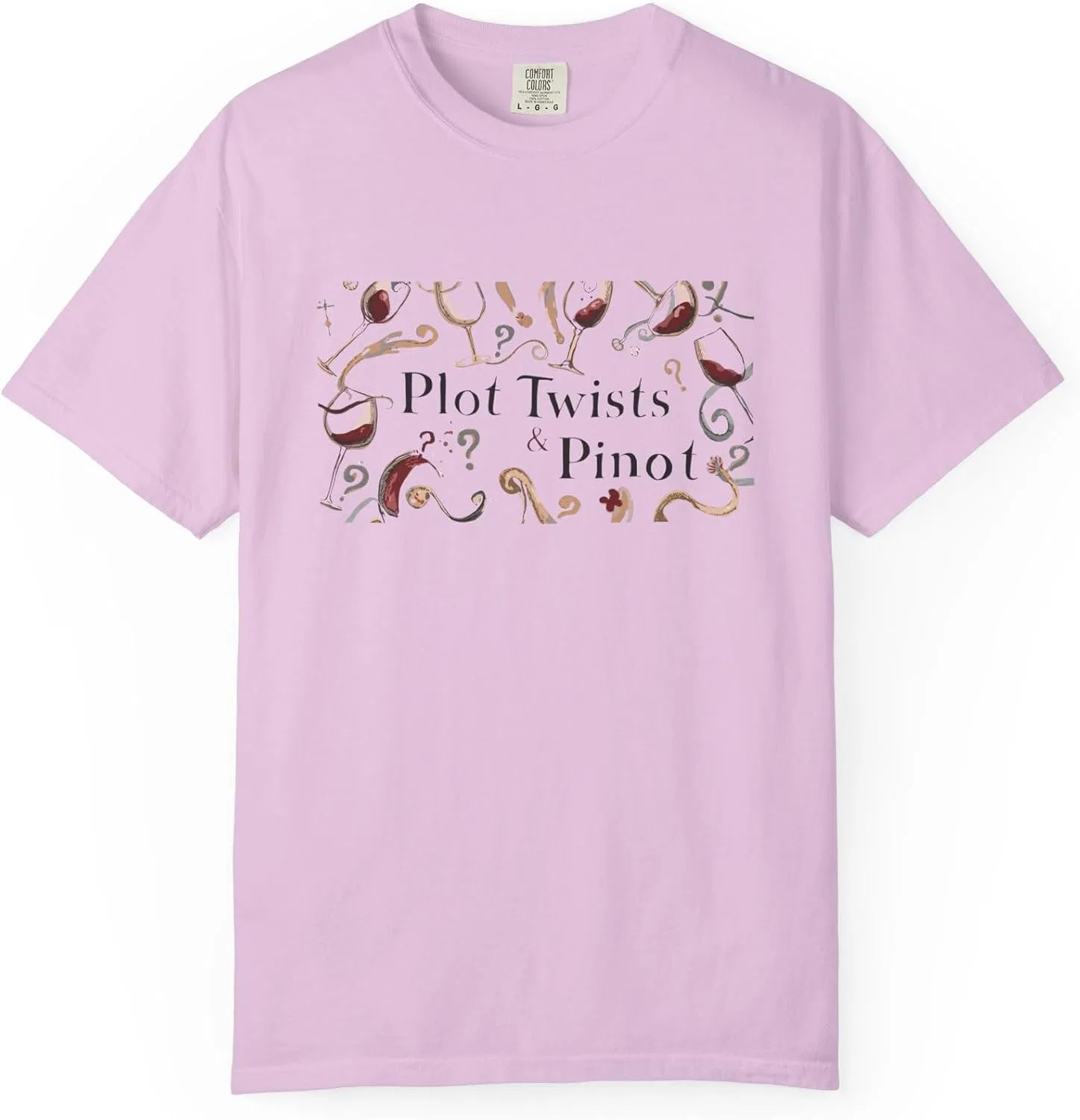 Женская футболка с принтом Plot Twists & Pinot, Wine Lover Tee, Orchid