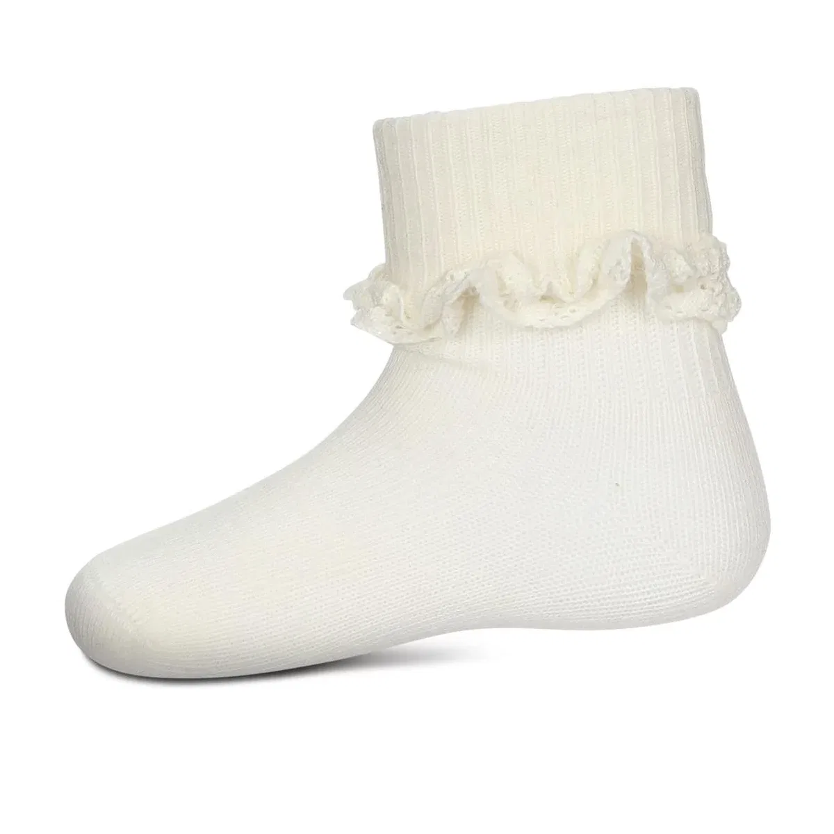 Детские носки для девочек хлопковые с оборкой Memoi LEGWEAR, Ivory