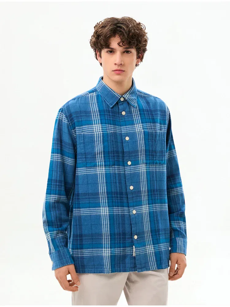 Рубашка с длинным рукавом индиго-клетка Relax Fit TOMMY HILFIGER, Blue
