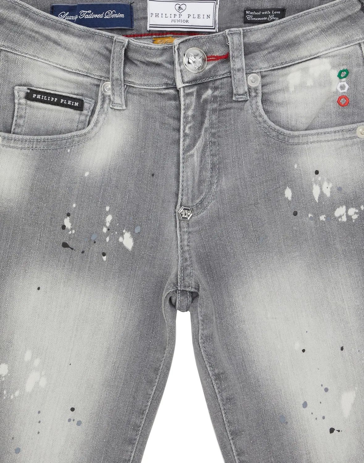Детские джинсовые шорты средней длины с эффектом потертости Mykonos Fit Italic Plein PHILIPP PLEIN, Riotblack — фото 3