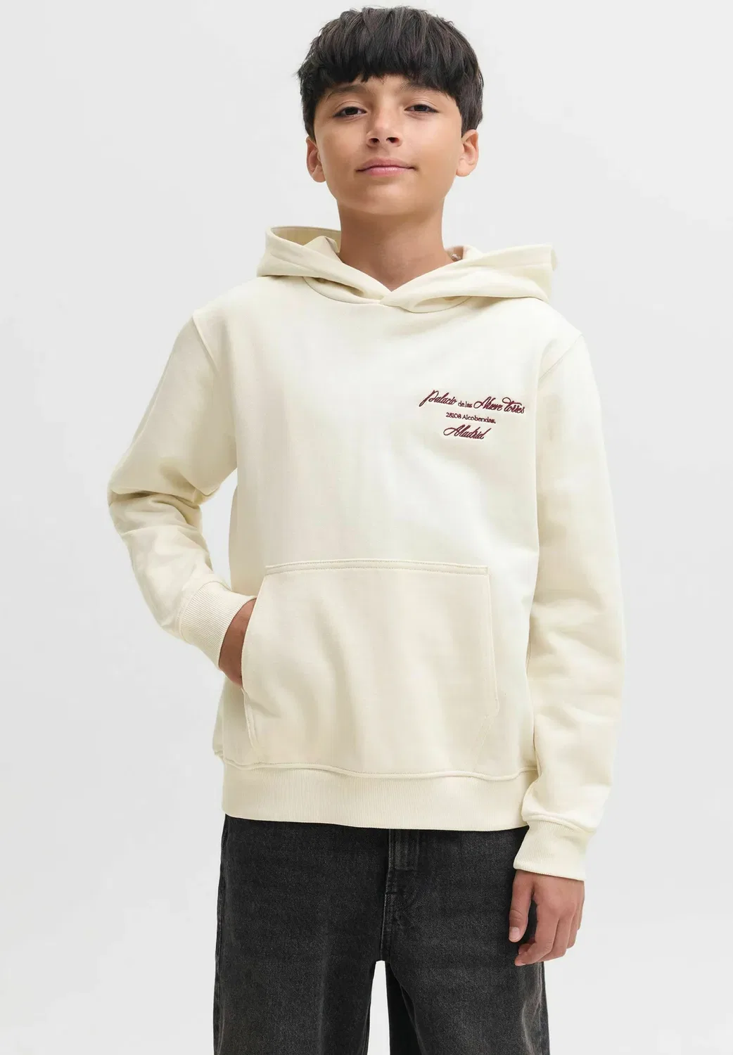 Худи с принтом на спине для мальчиков - худи Jack & Jones Junior, Antique White — фото 3