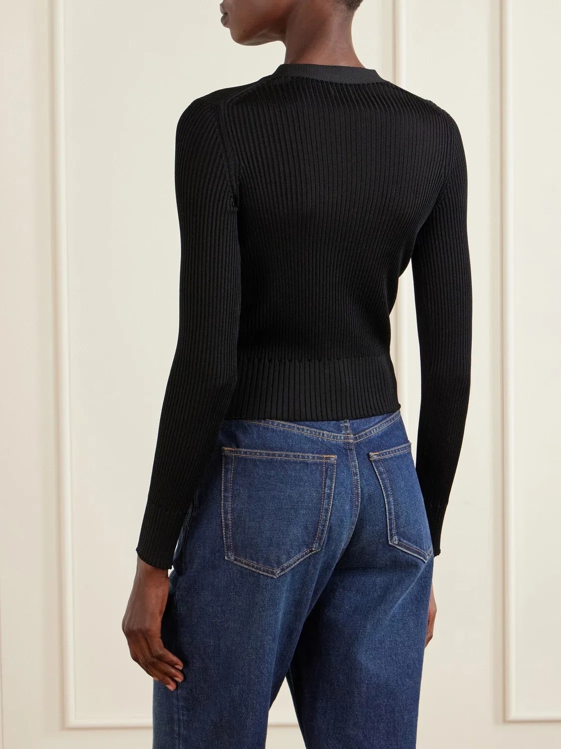 Кардиган из шерсти, кашемира и шелка в рубчик с кружевной отделкой Saint Laurent, черный — фото 4
