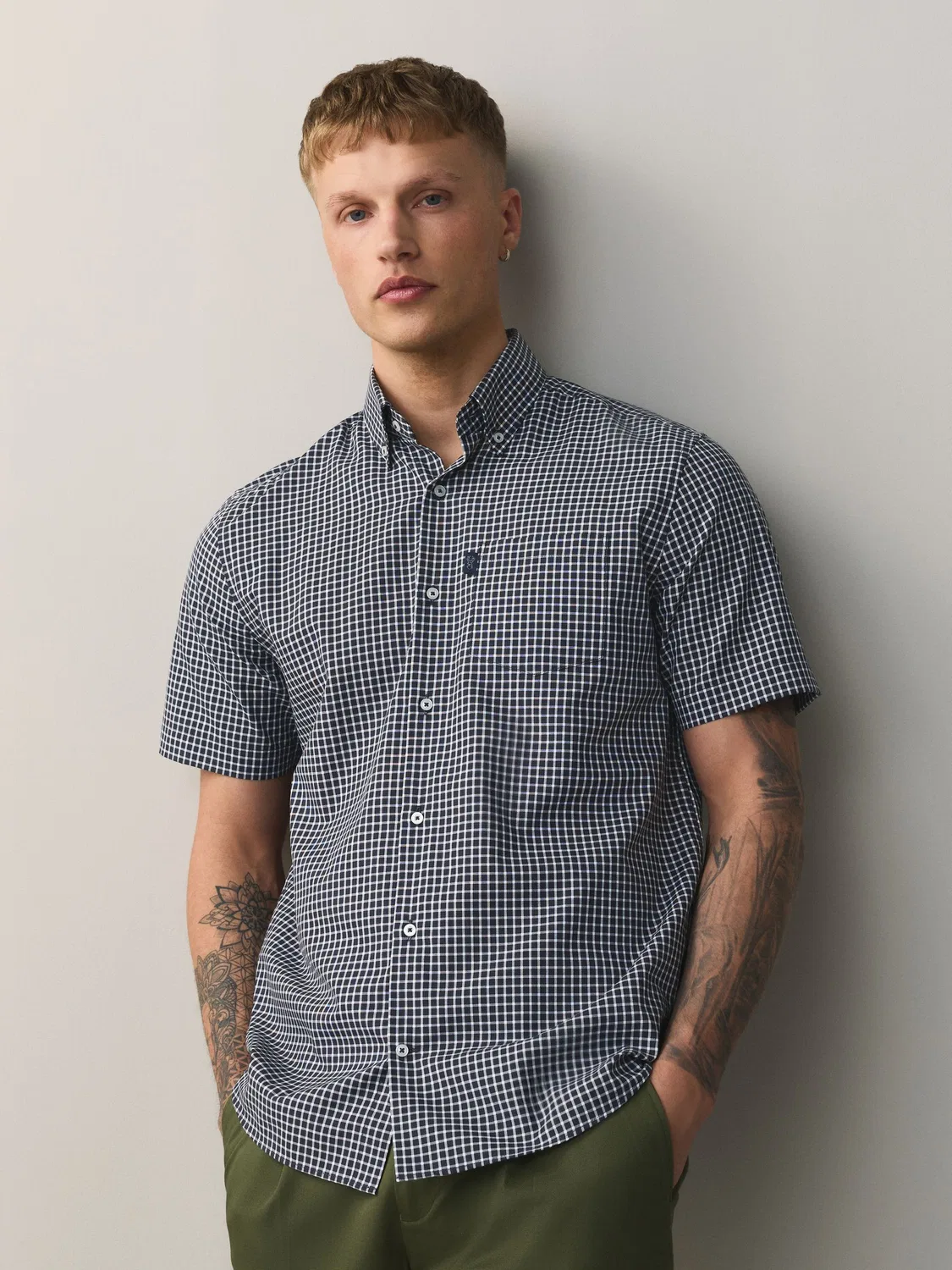 Рубашка оксфордская Regular Fit Easy Iron Next, Navy Blue Mini Check