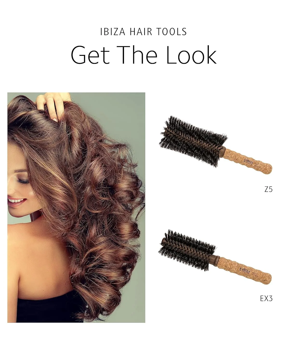 Круглая щетка Ibiza Hair из щетины кабана (серия EX) - легкая, с усиленной щетиной и пробковой ручкой, добавляет блеск и текстуру, идеальна для средних и длинных волос EX3, black,brown — фото 4