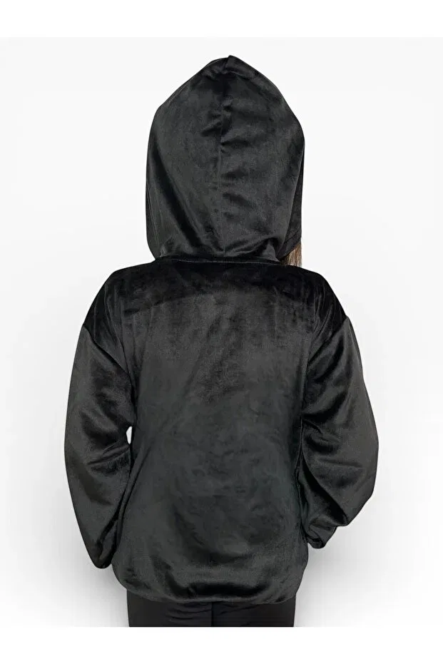 Детские свитшот для девочек с капюшоном She Can Wear, Black — фото 4