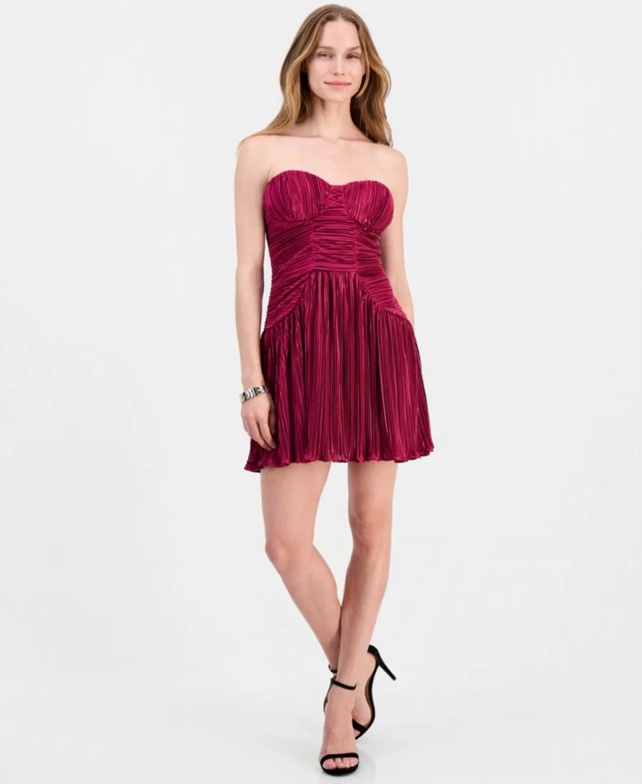 Платье мини с плиссировкой Greeier Pleated Strapless Mini Dress LULUS, Magenta