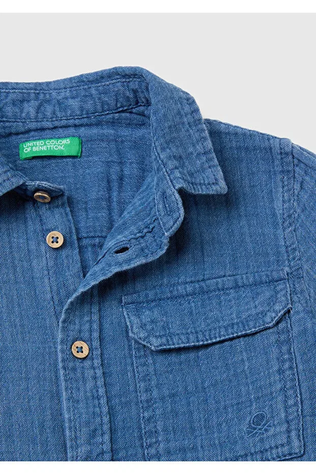 Детская рубашка для мальчиков с коротким рукавом United Colors Of Benetton, Navy Blue — фото 3