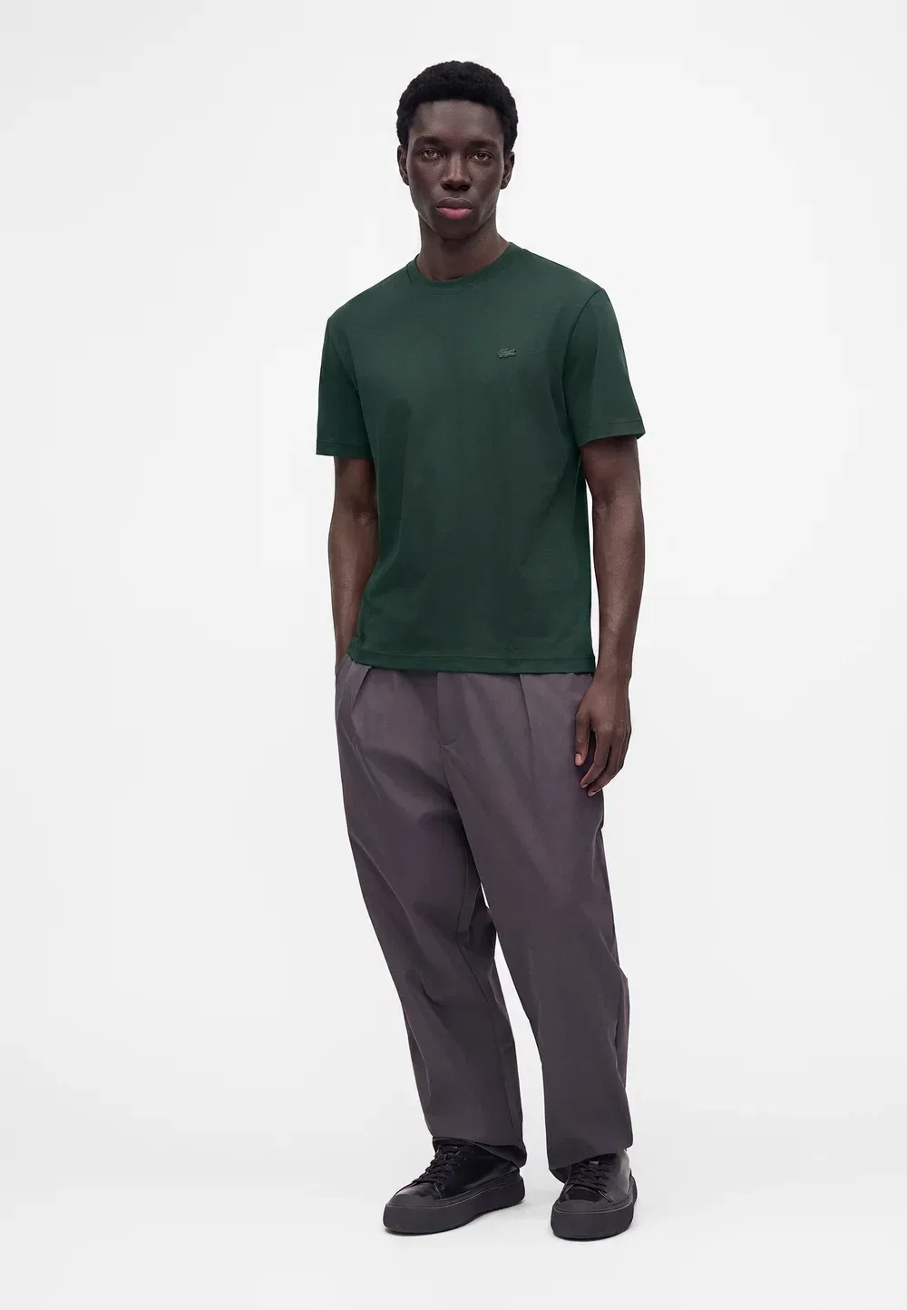 Футболка Lacoste, однотонная, с круглым вырезом, темно-зеленый — фото 2