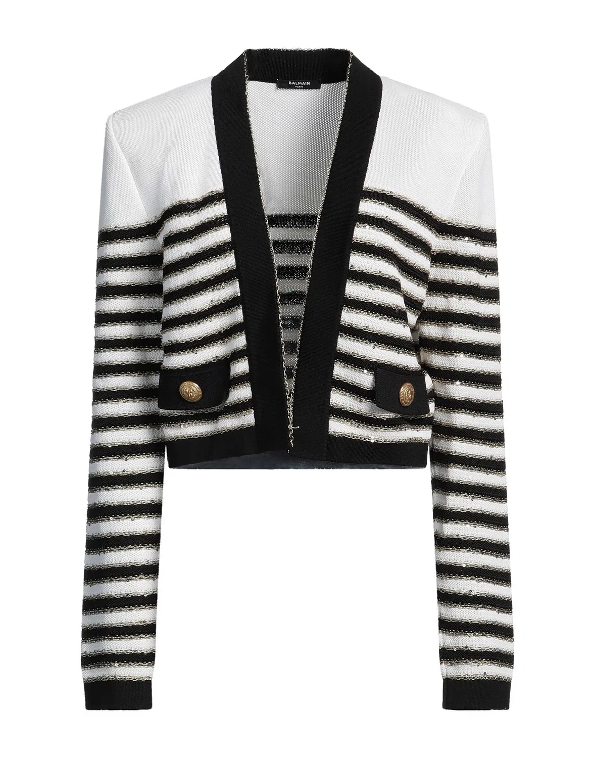 Женский жакет с пайетками и полосками Balmain, айвори