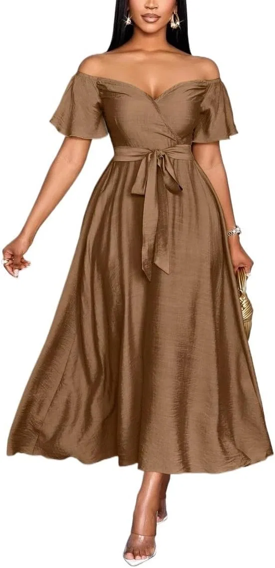Женское элегантное платье с запахом A-line, Khaki
