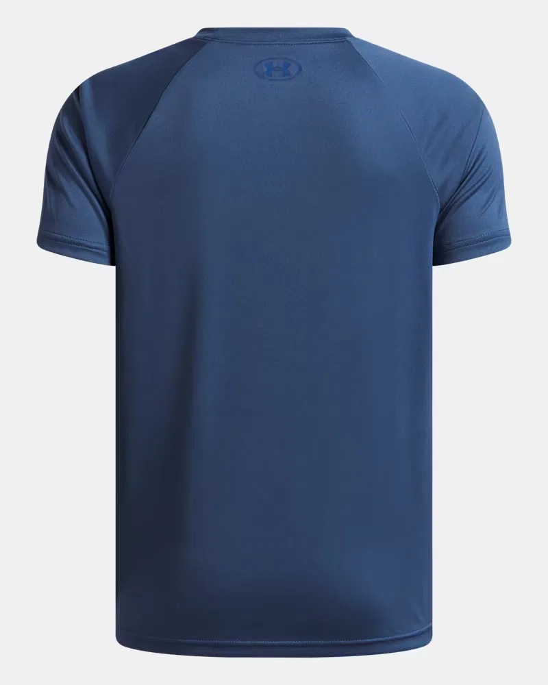 Футболка для мальчиков с коротким рукавом, влагоотводящая UA Tech Hybrid Print UnderArmour, Wham Blue/Varsity Blue — фото 2