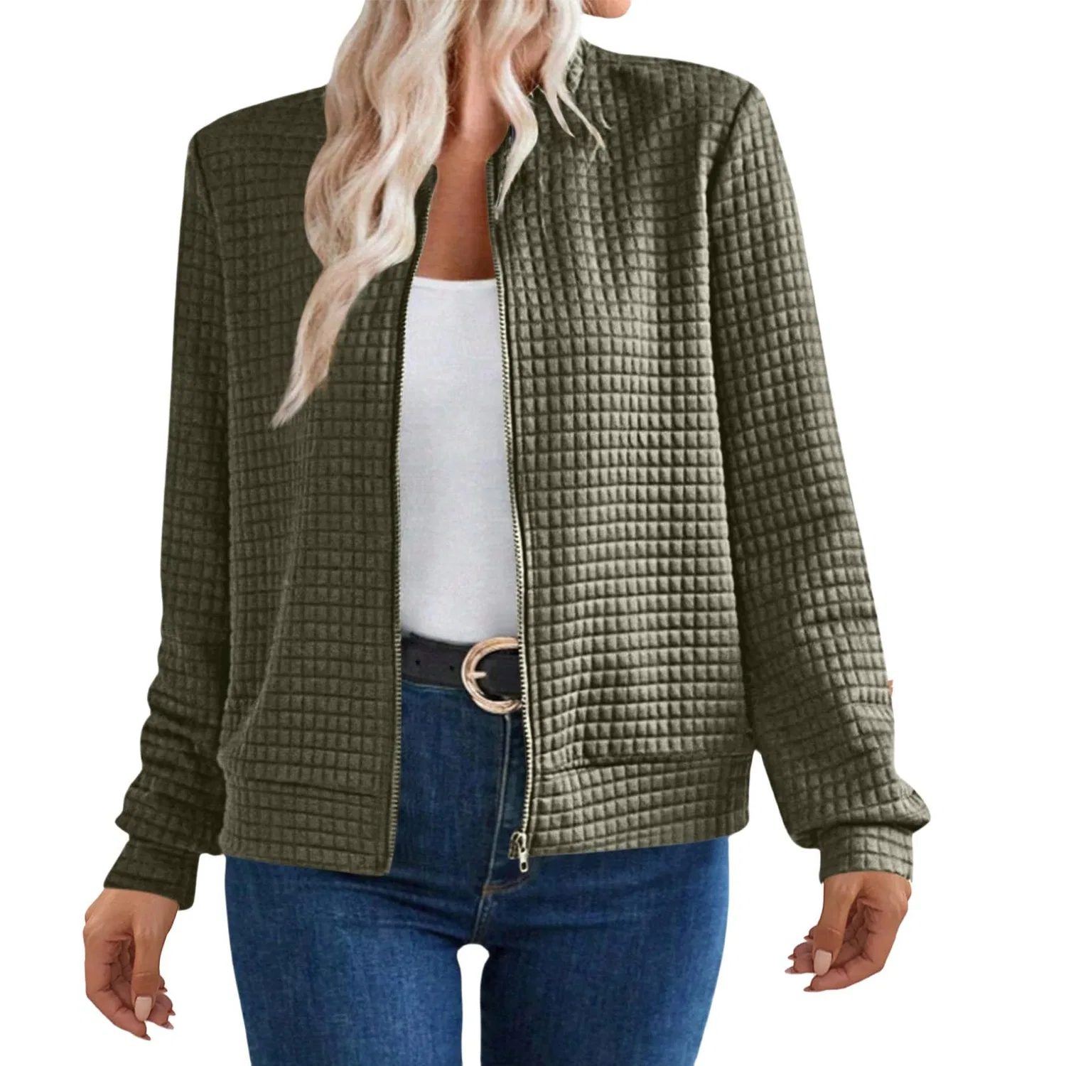 Женская куртка с молнией и карманами Lightweight Zipper Cardigan, Green