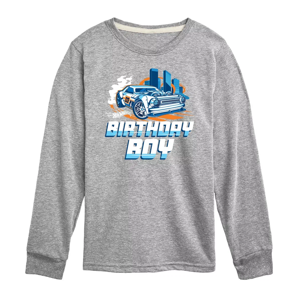 Детский лонгслив с принтом Birthday Boy Hot Wheels, Athletic Heather