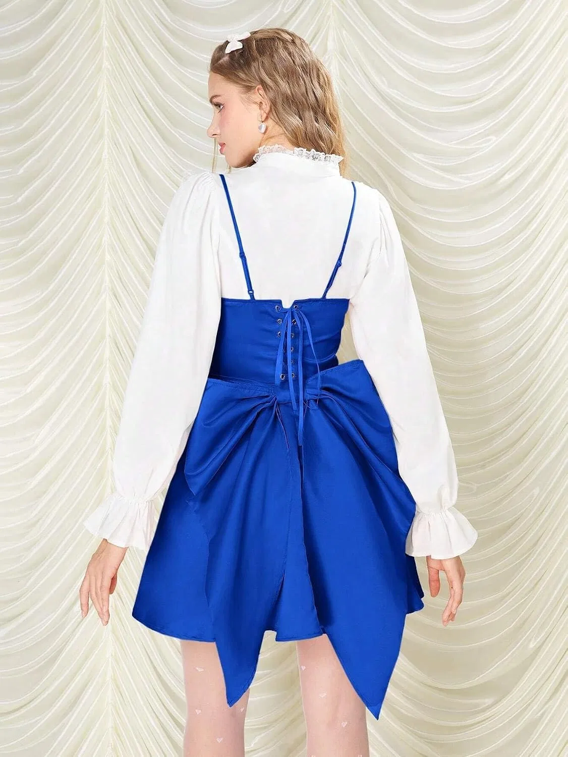Женское повседневное платье на тонких бретелях с бантом сзади, Royal Blue — фото 2
