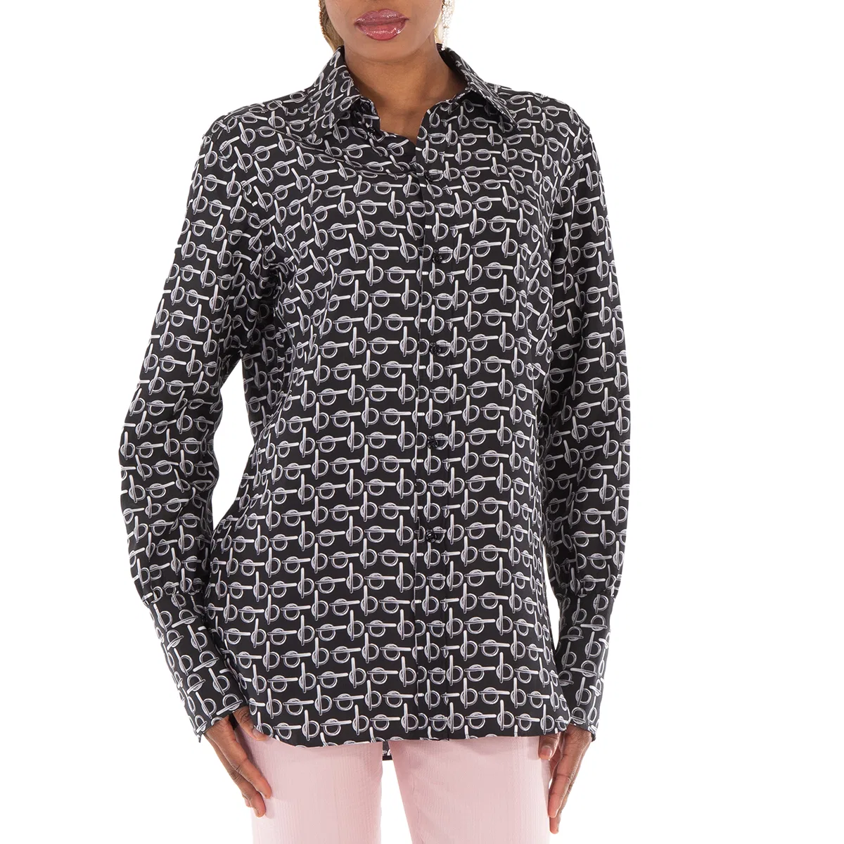 Шелковая рубашка с классическим воротником B Jacquard Burberry, Silver/Black