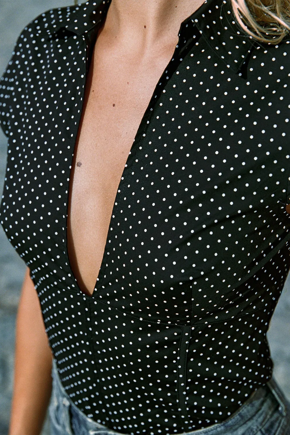 Корсетный топ в горошек из поплина ZARA, Black/White — фото 3