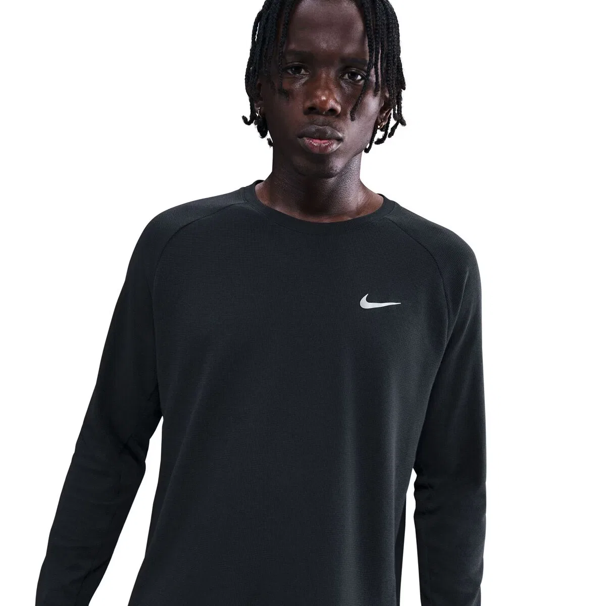 Мужская длинная футболка с вафельной текстурой Dri-FIT Stride Waffle Crew Nike, Black/Reflective Silv — фото 4