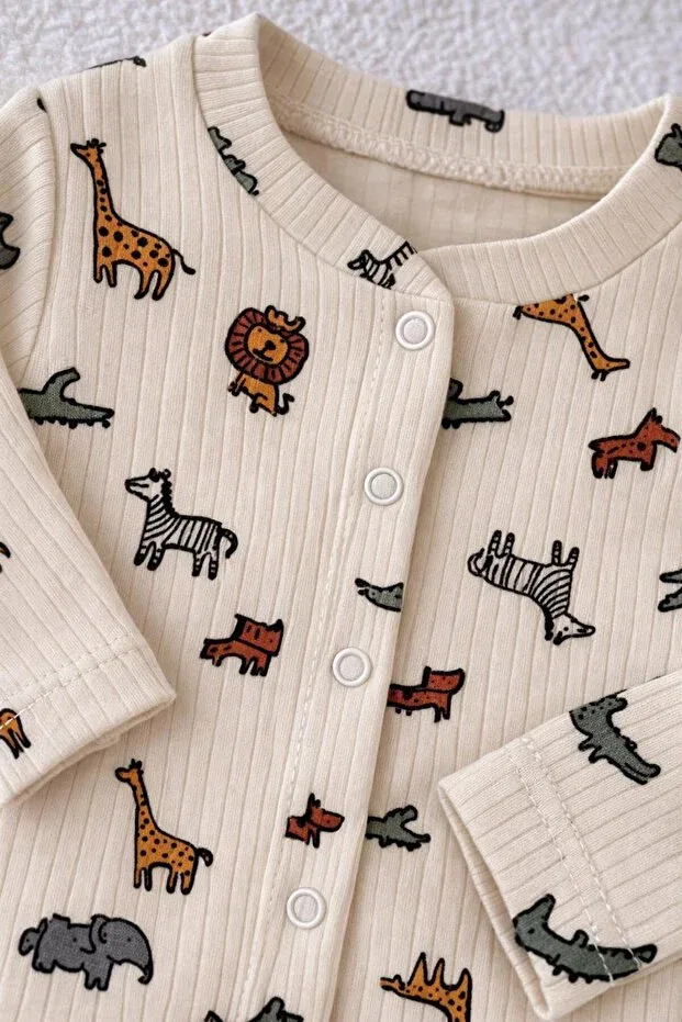 Детский комбинезон для новорожденных с принтом Safari Cotton Pack Ellsia, Beige — фото 2