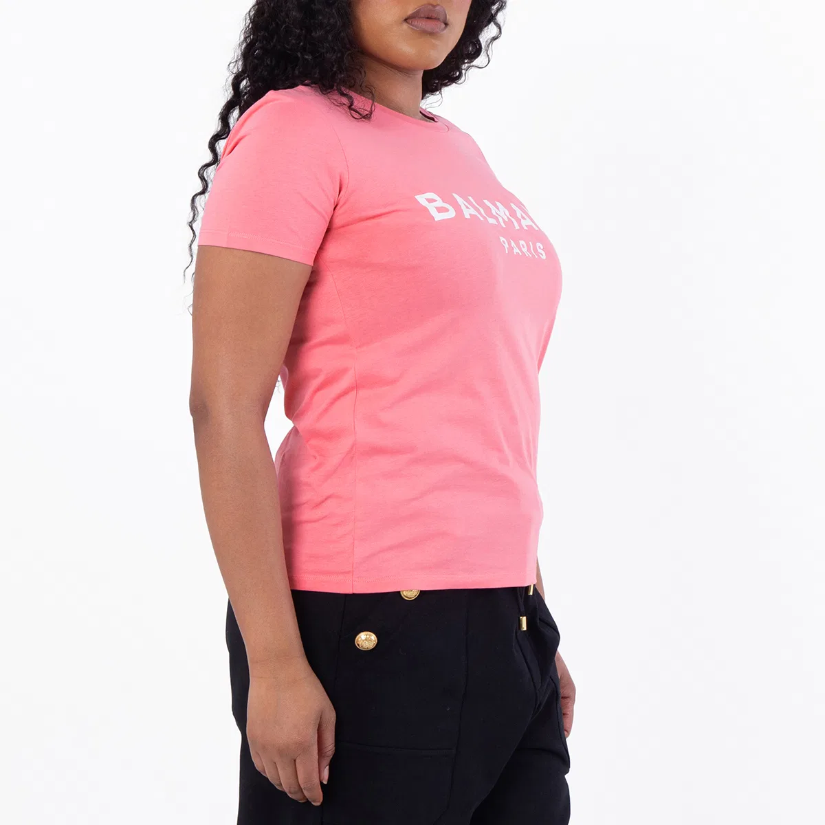 Футболка с круглым вырезом и принтом Logo Printed Crewneck Balmain, Oco Rose Saumon/White — фото 2
