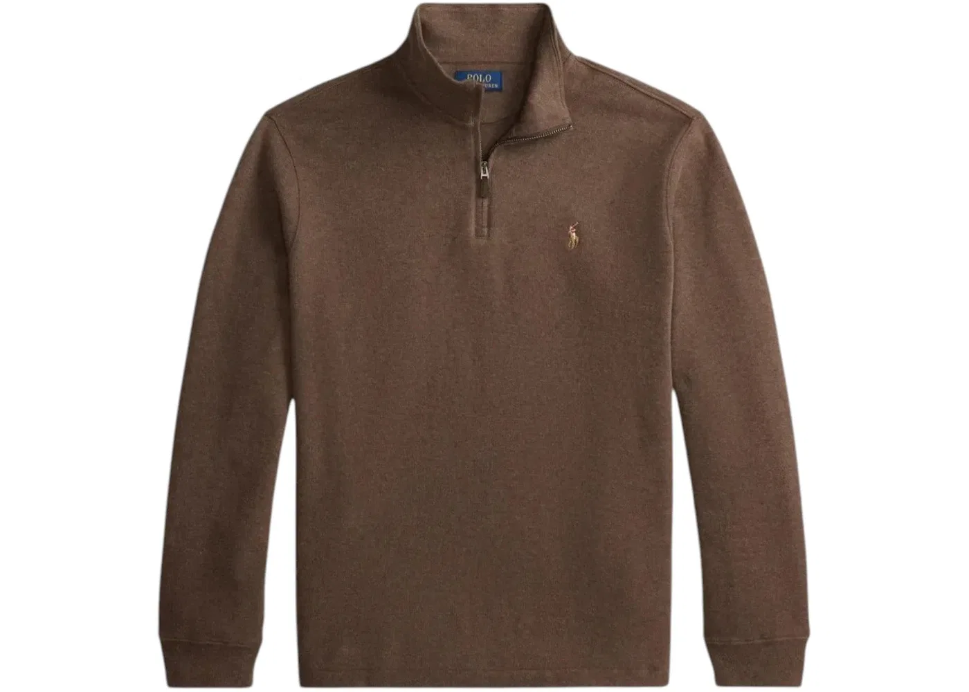 Мужской пуловер с длинным рукавом на молнии Double Knit Jacquard Polo Ralph Lauren, цвет Brown Heather