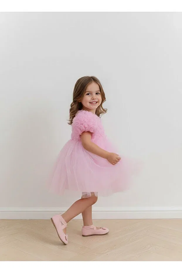 Детское платье для девочек с принтом Girls Floral Tulle Princess Dress Furyatex, Pink — фото 2