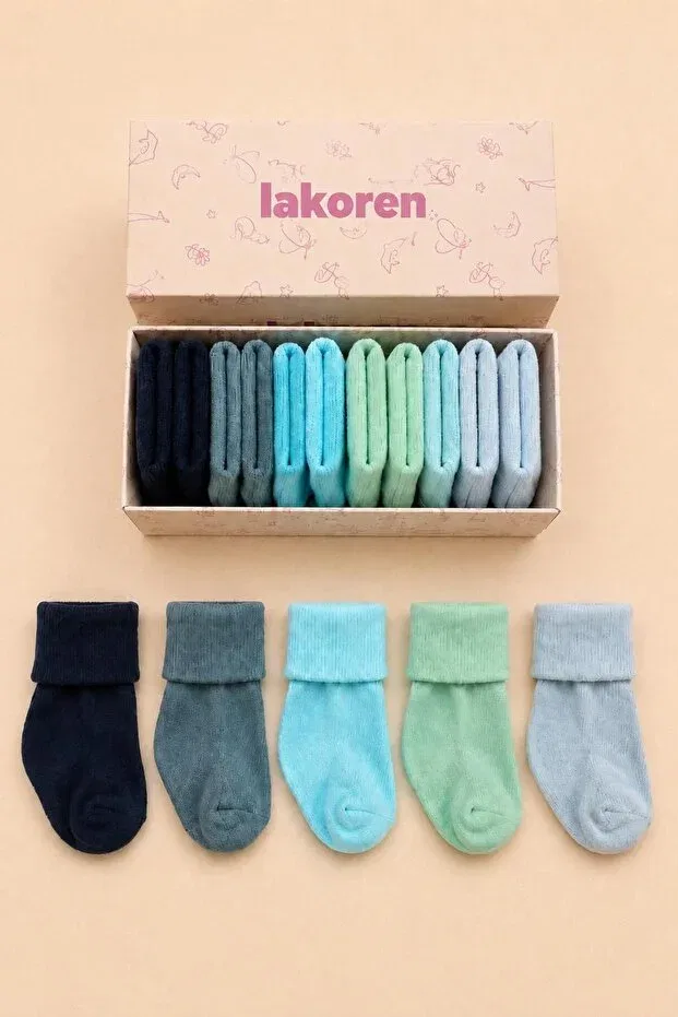 Детские носки хлопковые Organic cotton 5-piece boxed premium newborn baby socks Lakoren, Multicolor