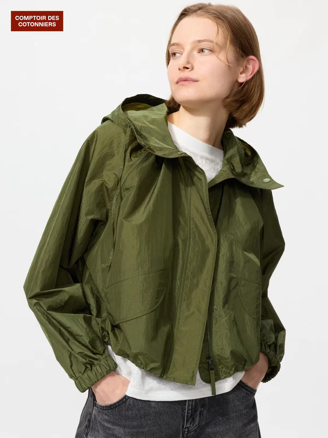 Парка Uniqlo, универсальная, оливковый