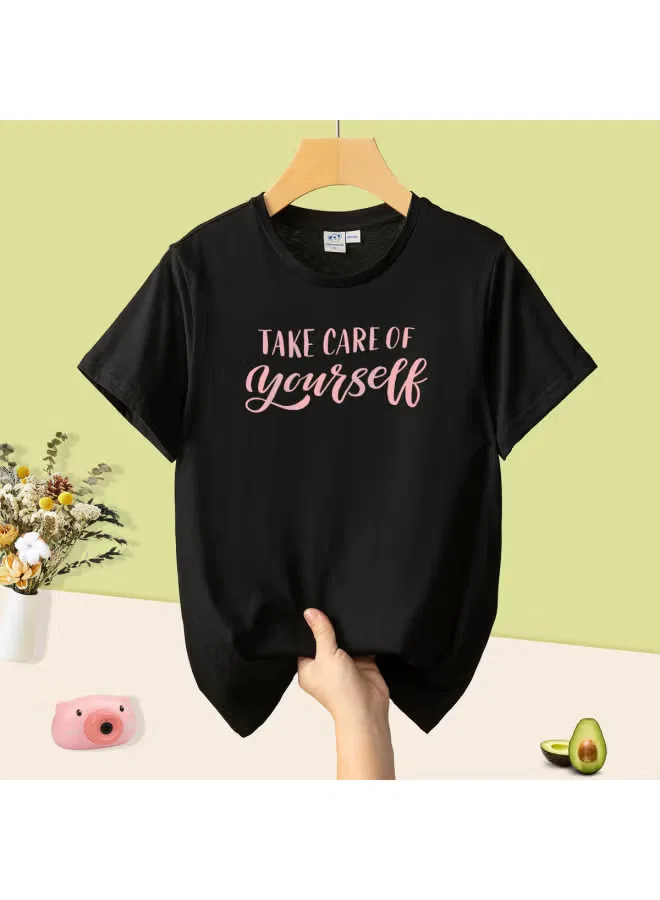 Футболка с принтом для девочек с коротким рукавом Jeanswest, черная — фото 2