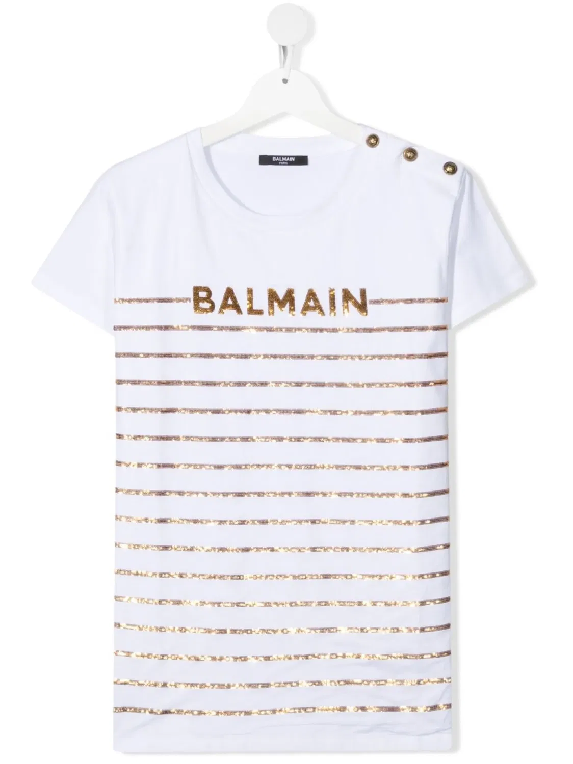 Футболка TEEN с логотипом и пайетками Balmain, белый