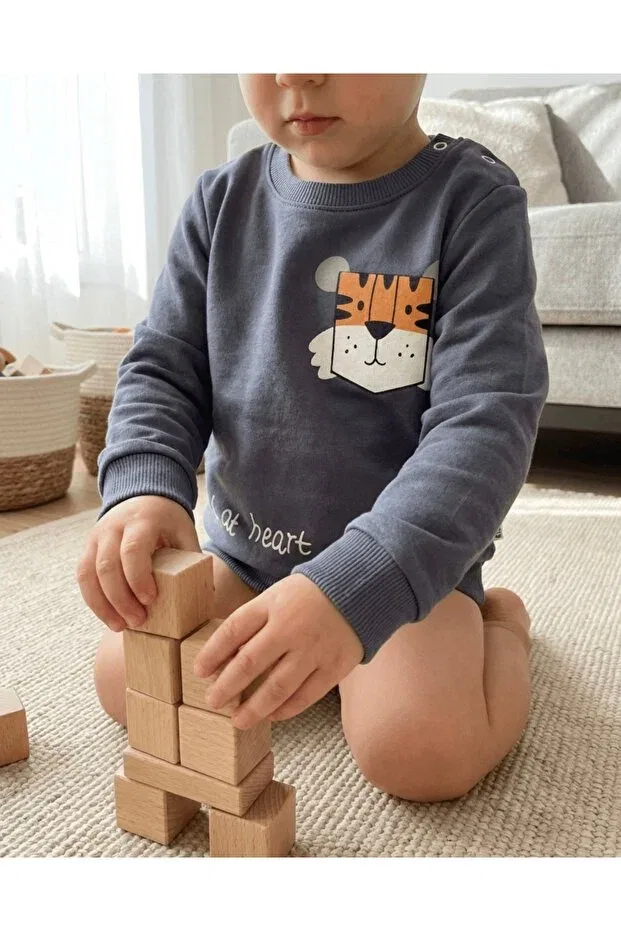 Детский комплект спортивного костюма для мальчиков с принтом Tiger printed baby boy tracksuit set Store, Gri — фото 2