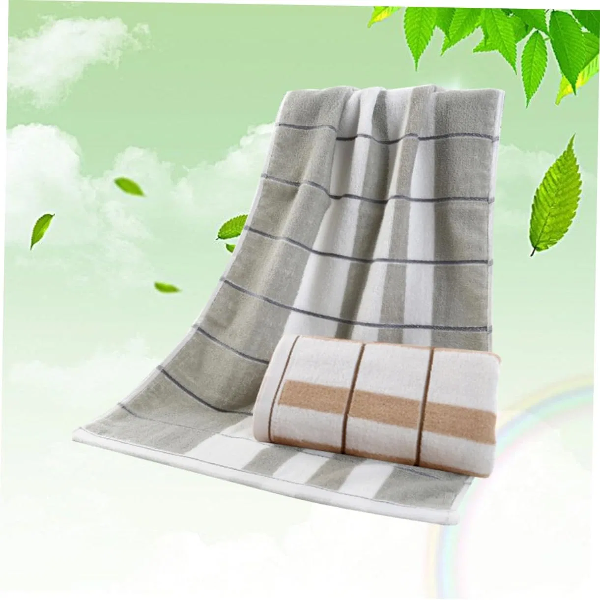 Полотенце для лица из хлопка, Cabilock, 2 шт, 90x40 см, Light Yellow and Light Grey — фото 3