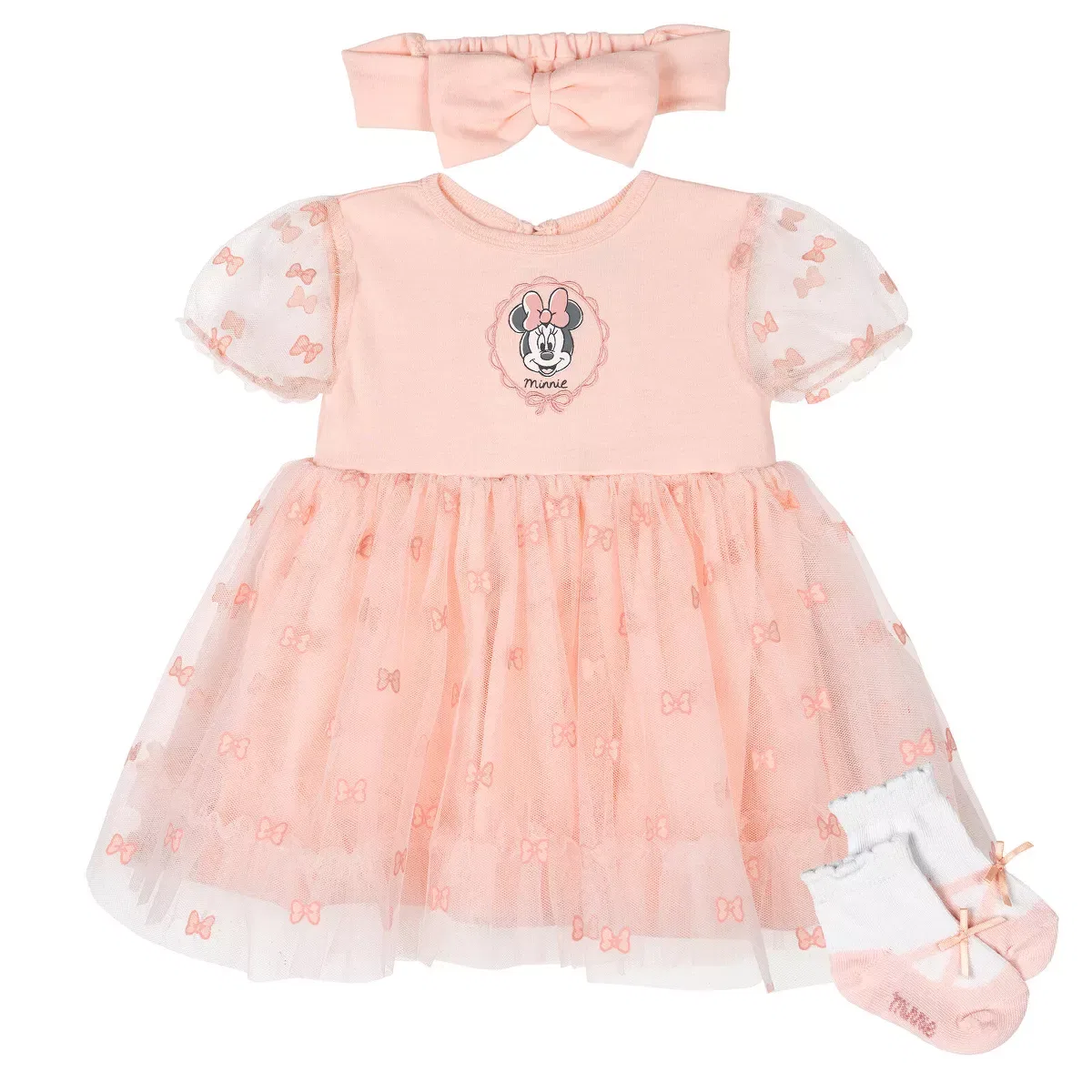 Детский комплект для девочек с принтом Minnie Mouse Mesh Dress, Headband and Socks 3 Piece Outfit Set Disney, Gossamer Pink