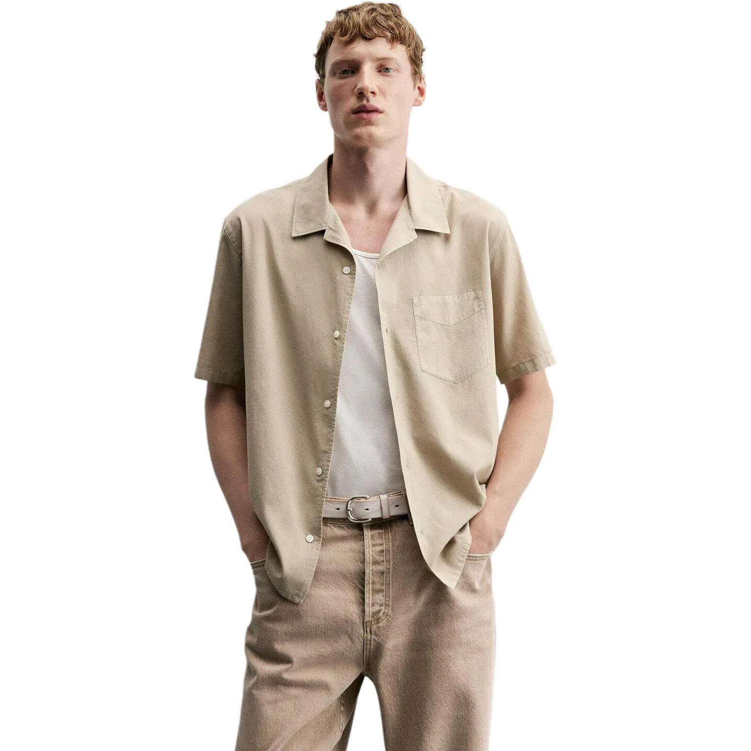 Мужская рубашка с лацканами прямая тонкая Dark Taupe ZARA, Dark Taupe — фото 3