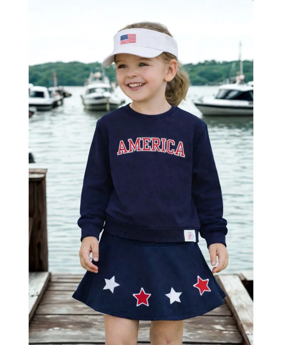 Свитшот с вышивкой America, длинный рукав, хлопок Bits & Bows, Navy Blue — фото 2