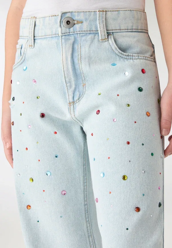 Брюки джинсовые с пайетками Applicazioni Terranova Blue Denim Chiaro, светло-голубой — фото 4