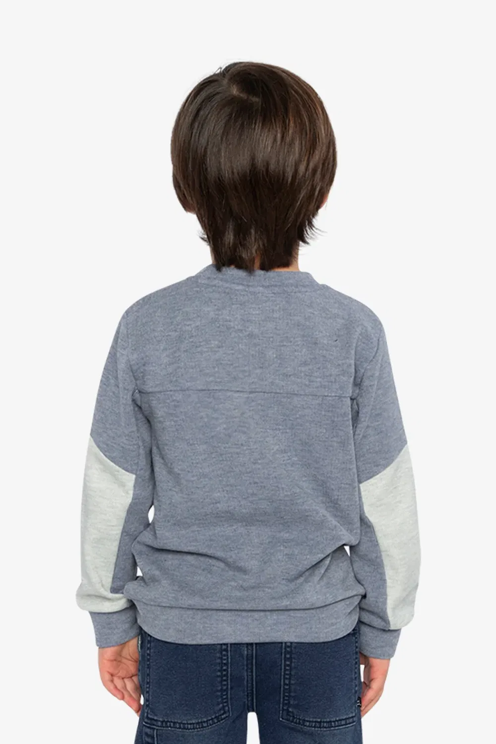 Детская футболка с нагрудным карманом Colorblock Brushed Jersey Top Deux par Deux, Blue-Grey — фото 4