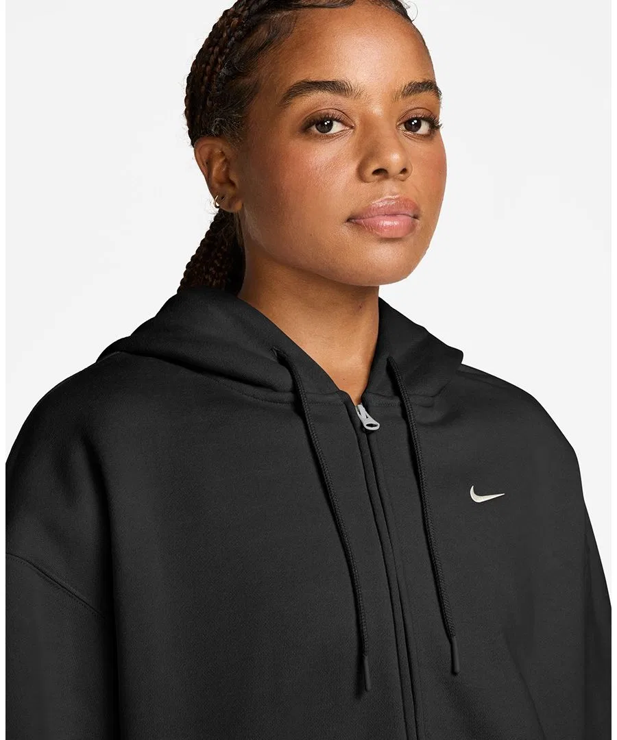 Худи оверсайз с капюшоном и полной застежкой-молнией Nike Studio Fleece, Total Black/Sail — фото 2
