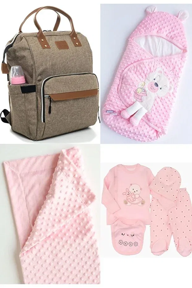 Детский комплект для новорожденных хлопковый Large birth set of 4 Beyaz Bebek, Beige-Pink