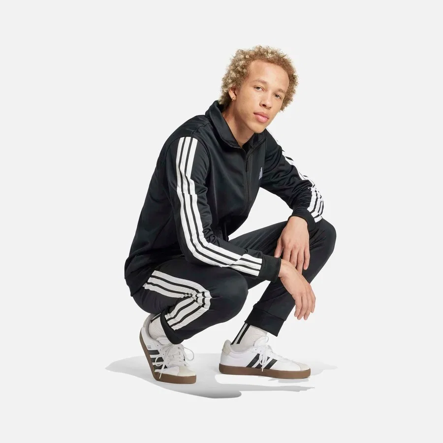 Костюм спортивный с длинным рукавом, модель Sportswear Basic 3-Stripes Tricot Regular Fit With Mid Rise Full-Zip, adidas, Черный — фото 3