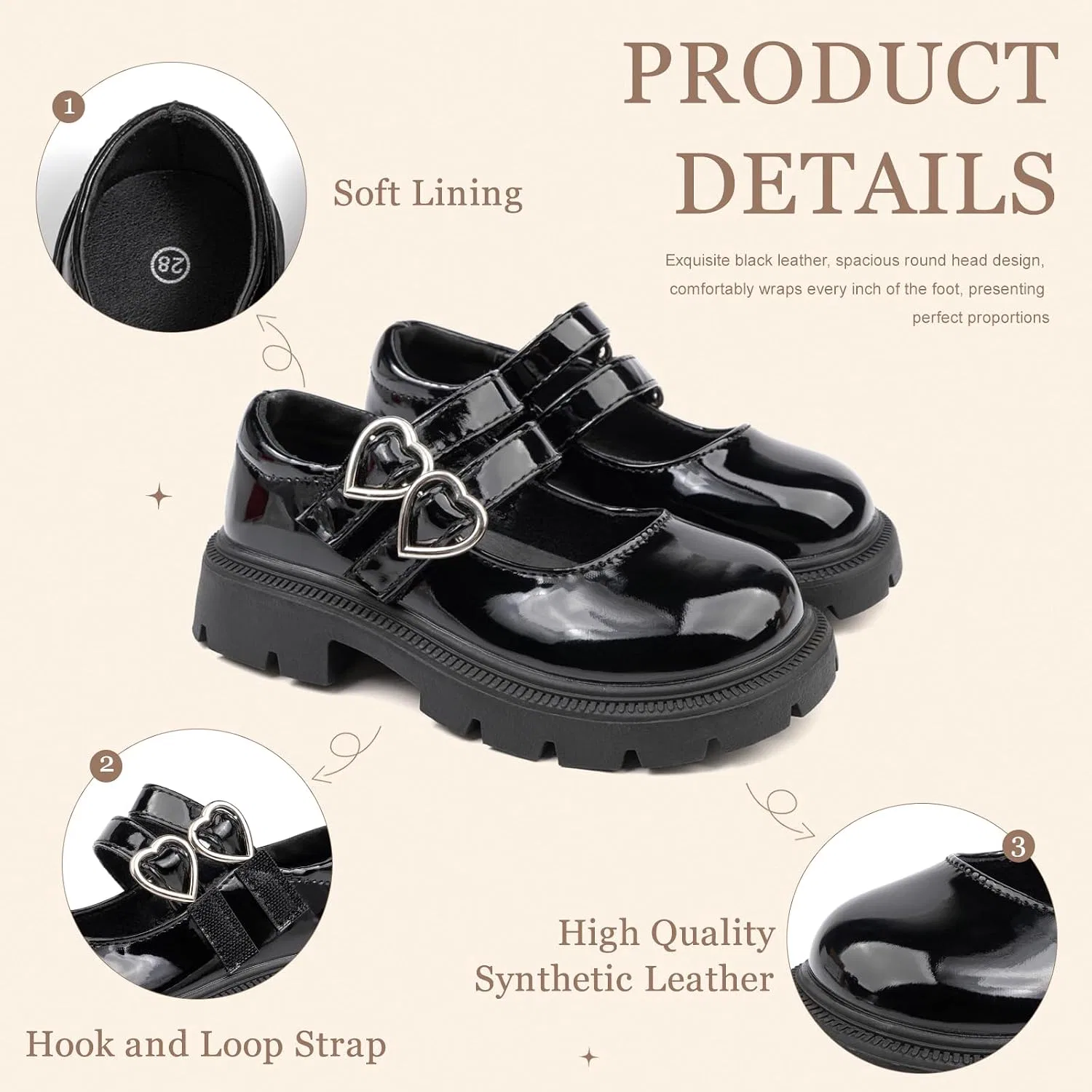Детские туфли Мэри Джейн для девочек School Uniform Fromosa, Black — фото 4