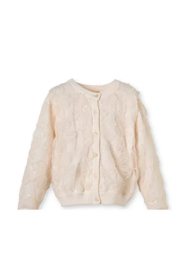 Детский кардиган для девочек с принтом Ecru Sequined Floral Cardigan My Lorin Kids Store, Nude Color