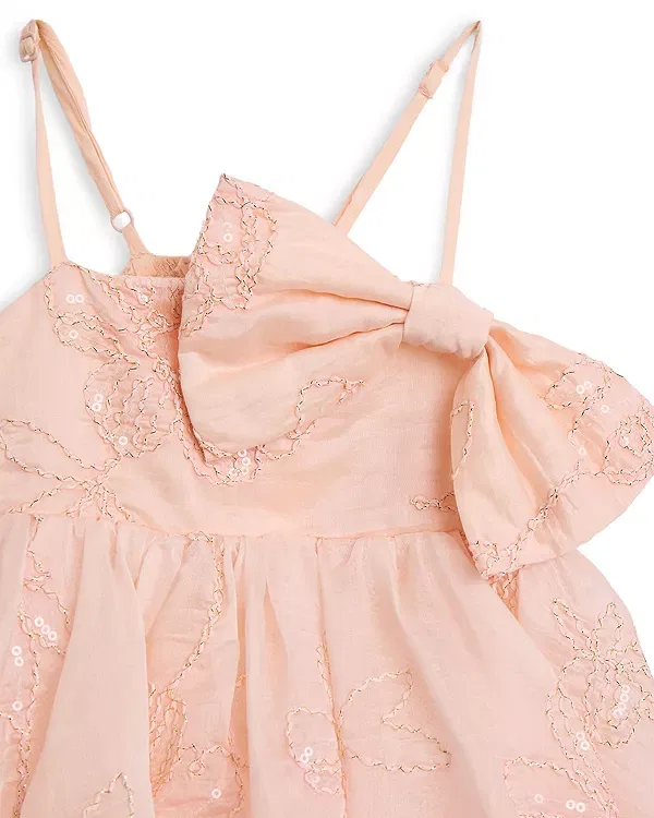 Детское платье для девочек с вышивкой Amelia Embroidered Bow Dress Bardot, Peach Blush — фото 3