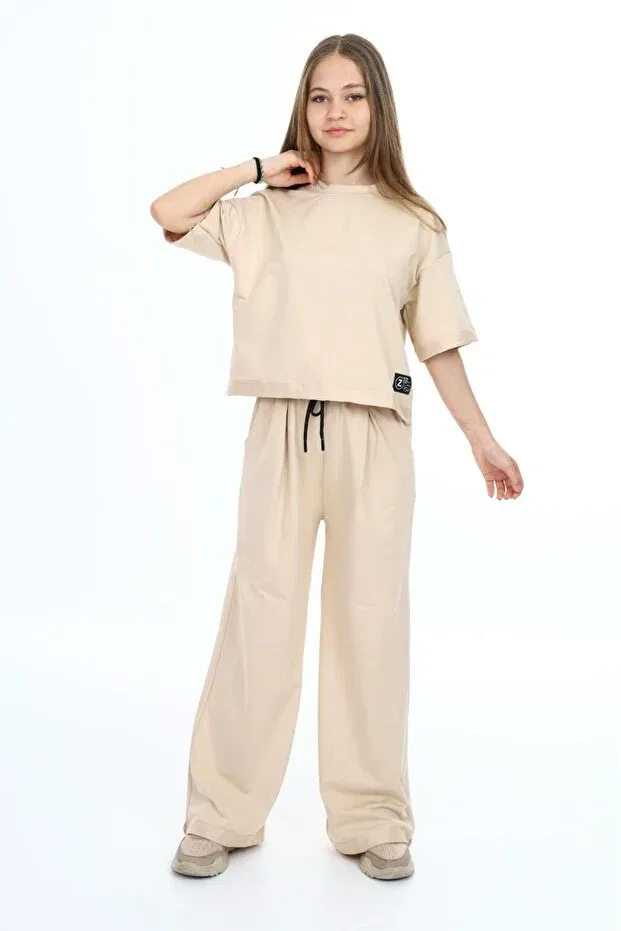 Детский спортивный комплект для девочек хлопковый оверсайз Jannock, Beige