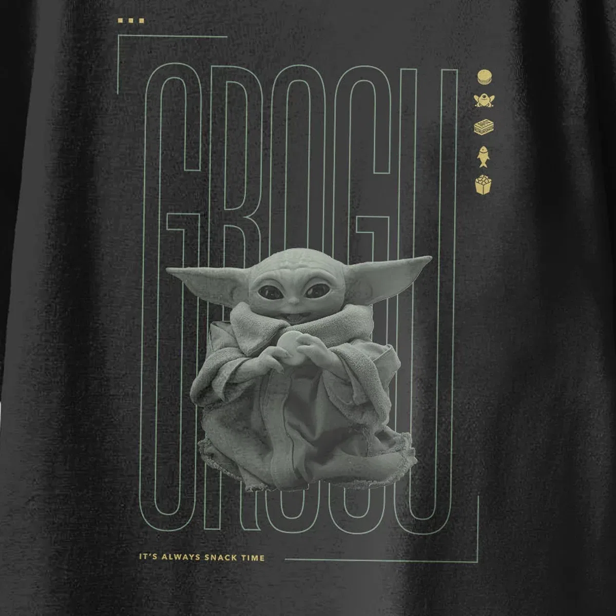 Детская футболка с принтом The Mandalorian And Grogu Grogu Snacking Star Wars, Black — фото 3